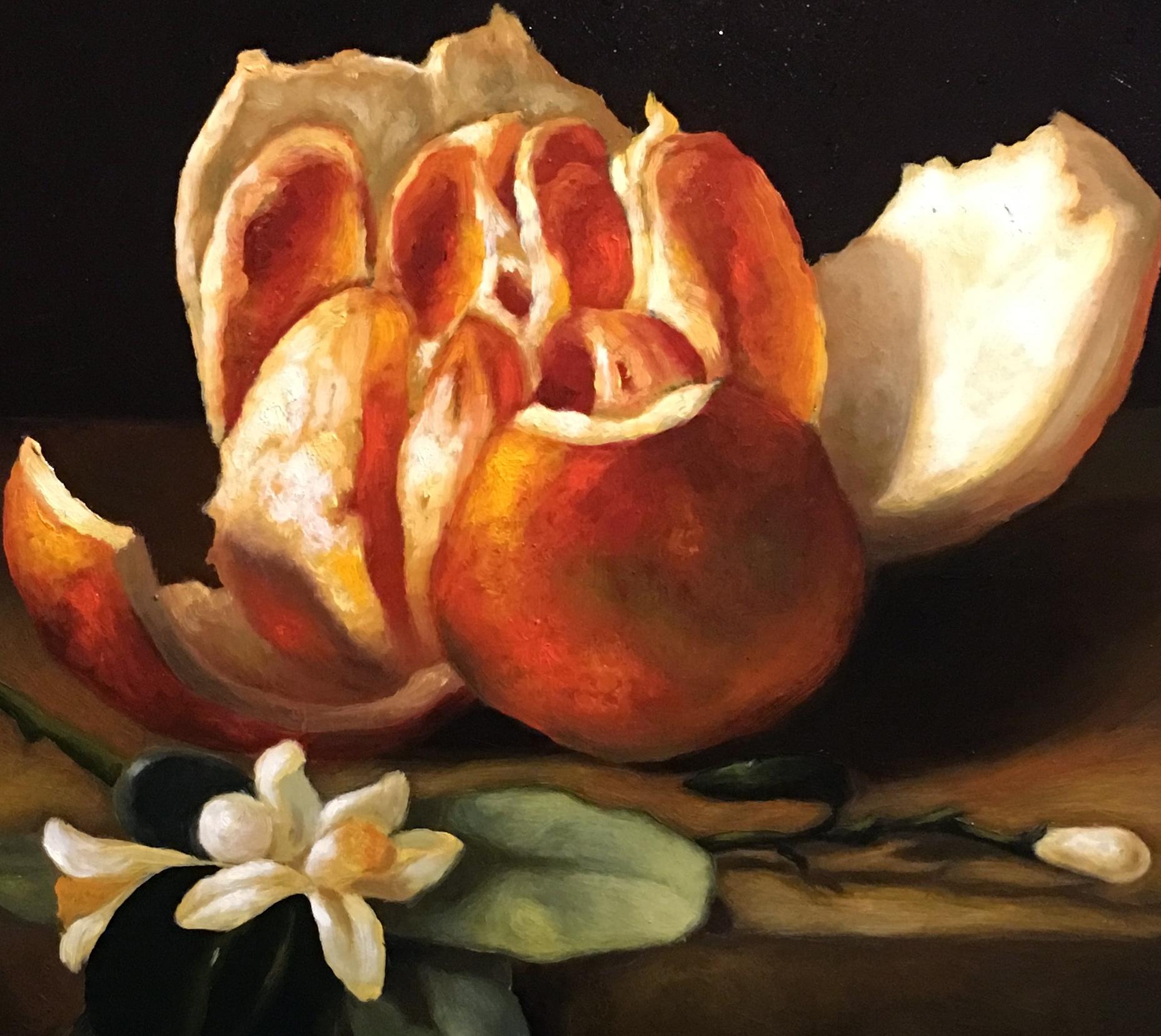 Théière et oranges, Nature morte, Artiste italien, Florence, Réalisme, Peinture à l'huile. en vente 3