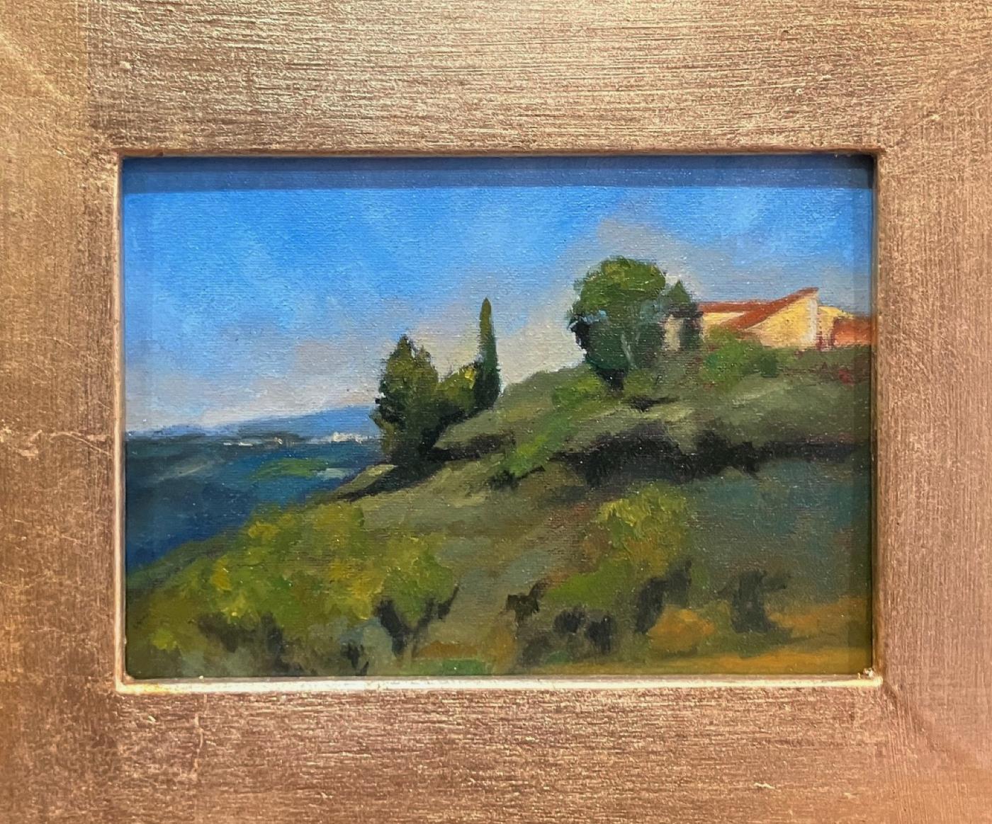 Ansicht des Monte Toskana Italienischer Landschaftsmaler in Florenz Öl auf Tafel Gerahmt (Realismus), Painting, von Barbara Castrucci