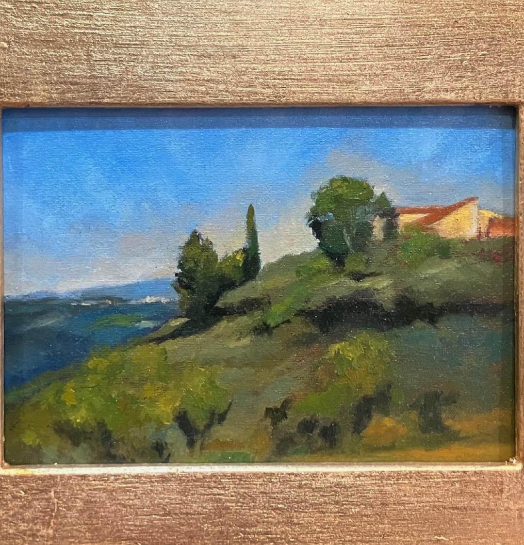 Ansicht des Monte Toskana Italienischer Landschaftsmaler in Florenz Öl auf Tafel Gerahmt (Braun), Landscape Painting, von Barbara Castrucci