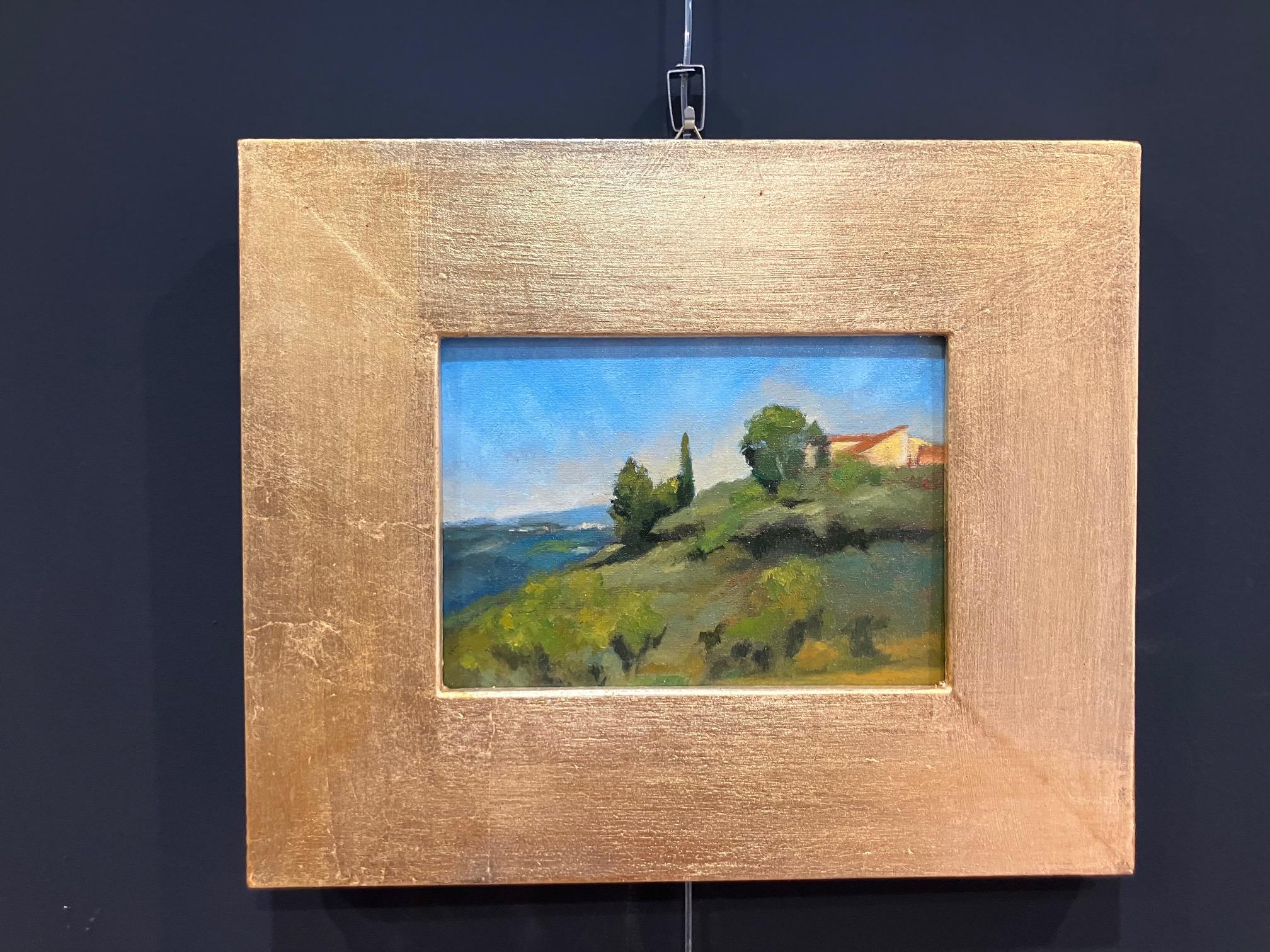 Ansicht des Monte Toskana Italienischer Landschaftsmaler in Florenz Öl auf Tafel Gerahmt im Angebot 1