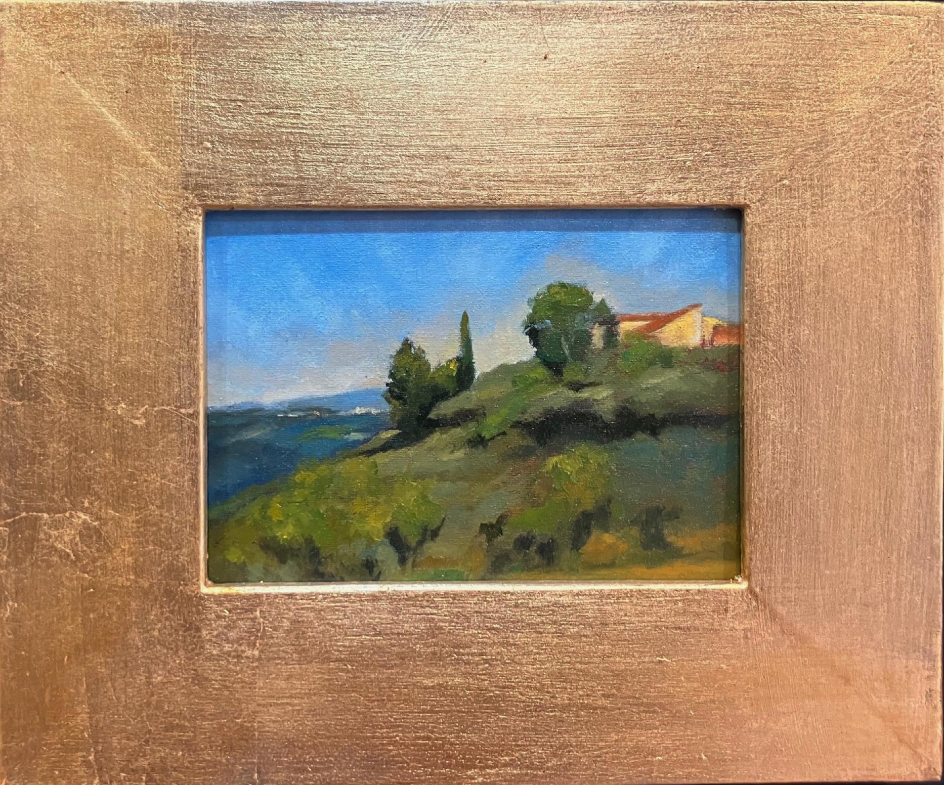 Barbara Castrucci Landscape Painting – Ansicht des Monte Toskana Italienischer Landschaftsmaler in Florenz Öl auf Tafel Gerahmt