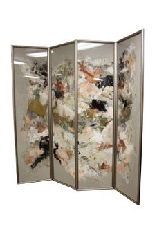 Barbara Coburn Abstract Contemporary Painting on Paper Panel Screen Room Divider