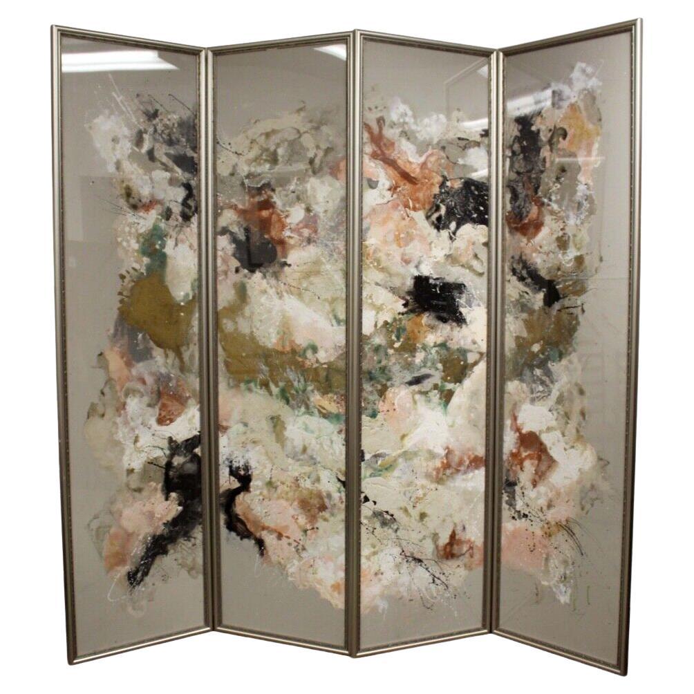 Barbara Coburn Abstract Contemporary Painting on Paper Panel Screen Room Divider