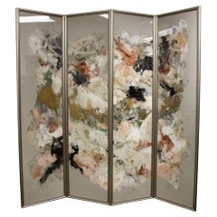 Retro Barbara Coburn Abstract Contemporary Painting on Paper Panel Screen Room Divider