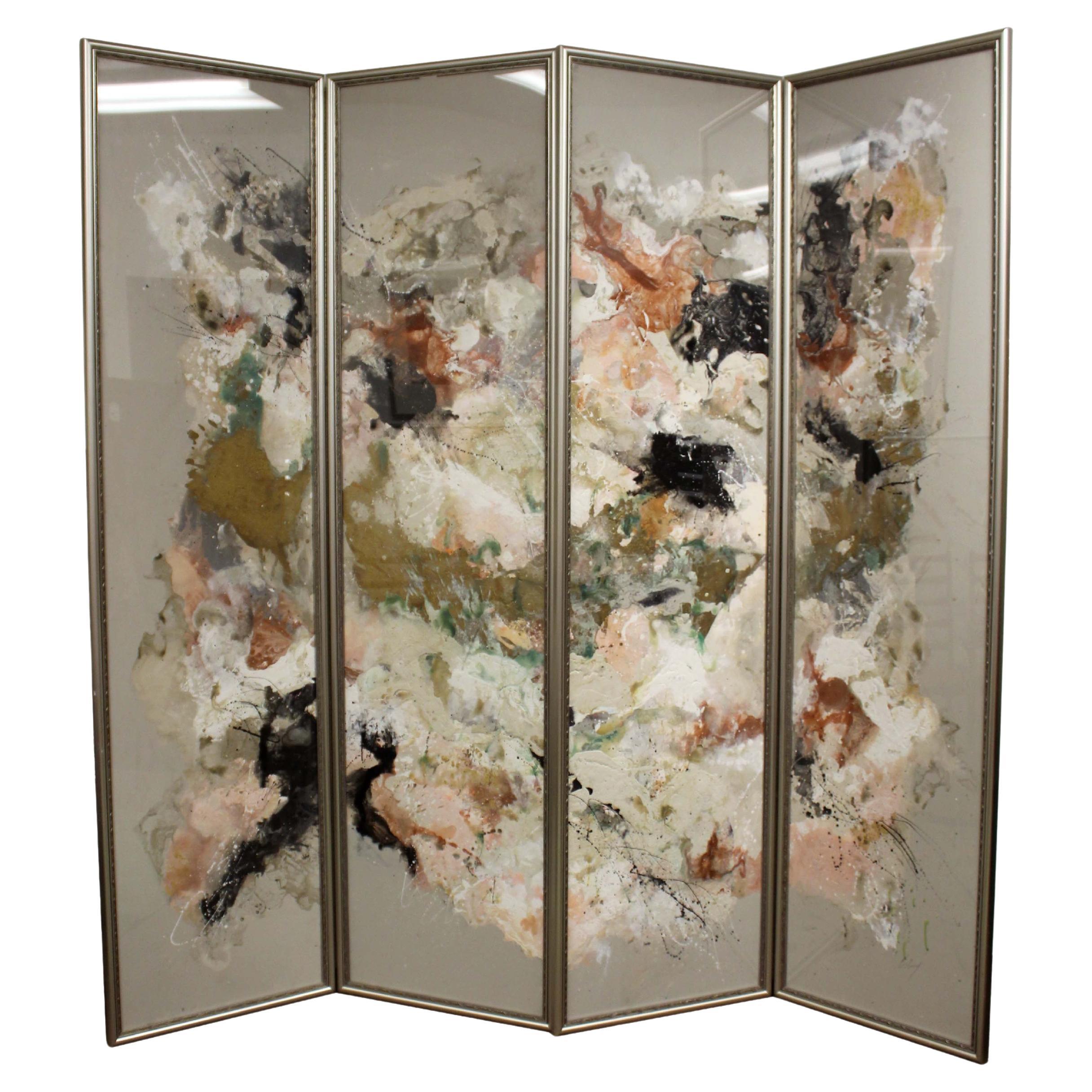 Barbara Coburn Abstract Contemporary Painting on Paper Panel Screen Room Divider For Sale