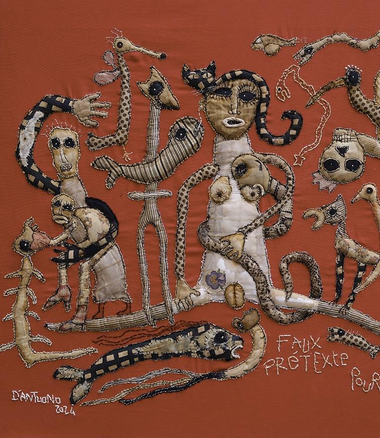 Falso pretexto sobre fondo rojo Barbara d'Antuono Arte textil contemporáneo Haití en venta 1