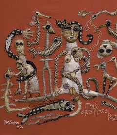 False pretext on red background Barbara d'Antuono Contemporary textile art Haiti