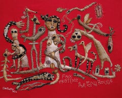 Falso pretesto su sfondo rosso Barbara d'Antuono Arte tessile contemporanea Haiti