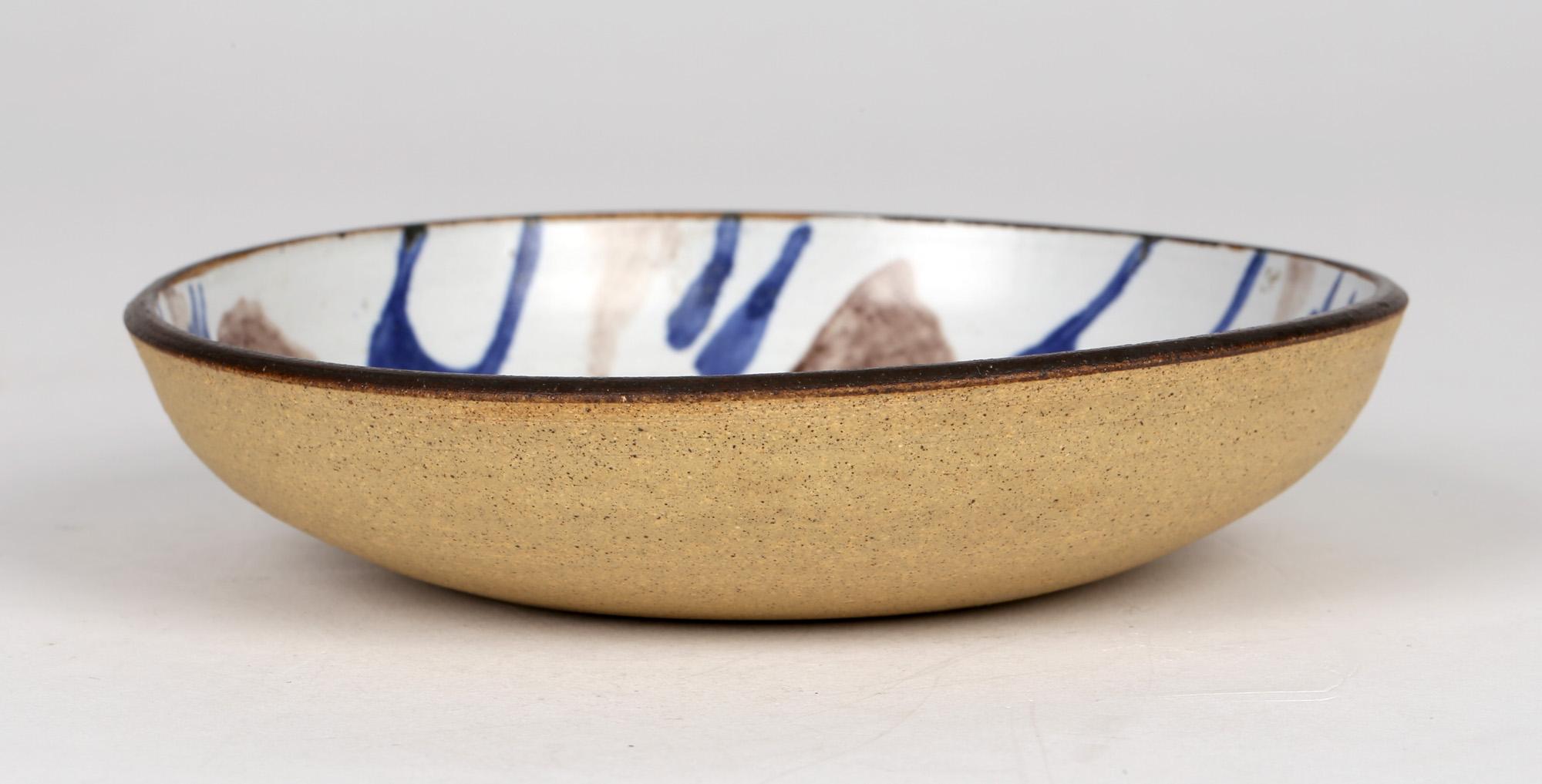 Stoneware Barbara Davidson Scottish Studio Pottery Abstract Decorated Shallow Dish For Sale
