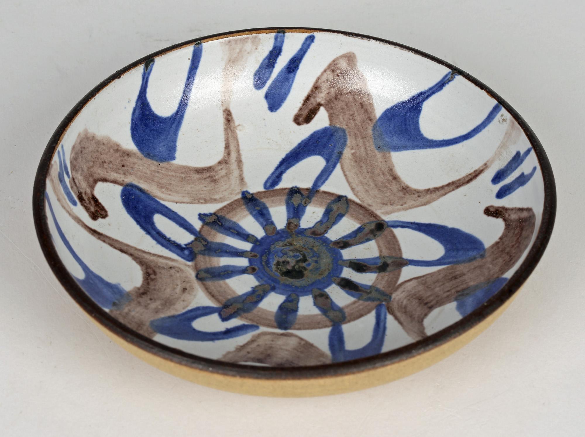 Barbara Davidson Scottish Studio Pottery Abstract Decorated Shallow Dish For Sale 3