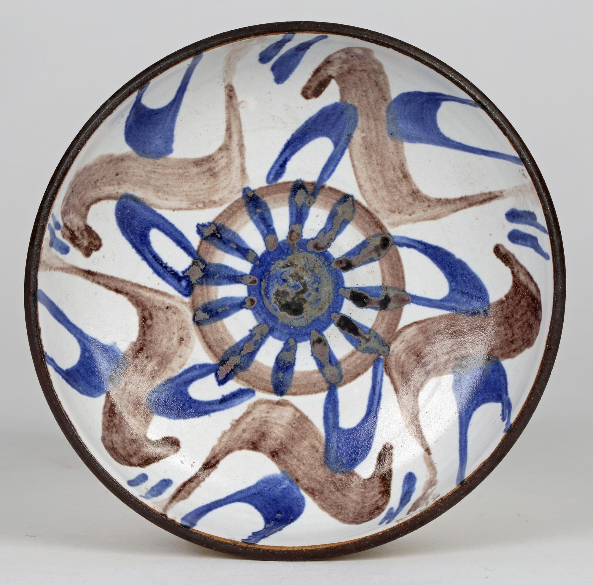 Modern Barbara Davidson Scottish Studio Pottery Abstract Decorated Shallow Dish For Sale