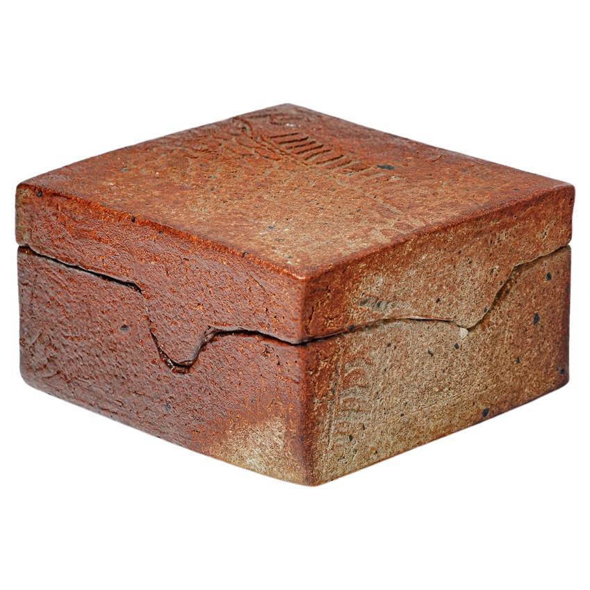 Barbara Delfosse 20th century orange stoneware ceramic decorative box La Borne
