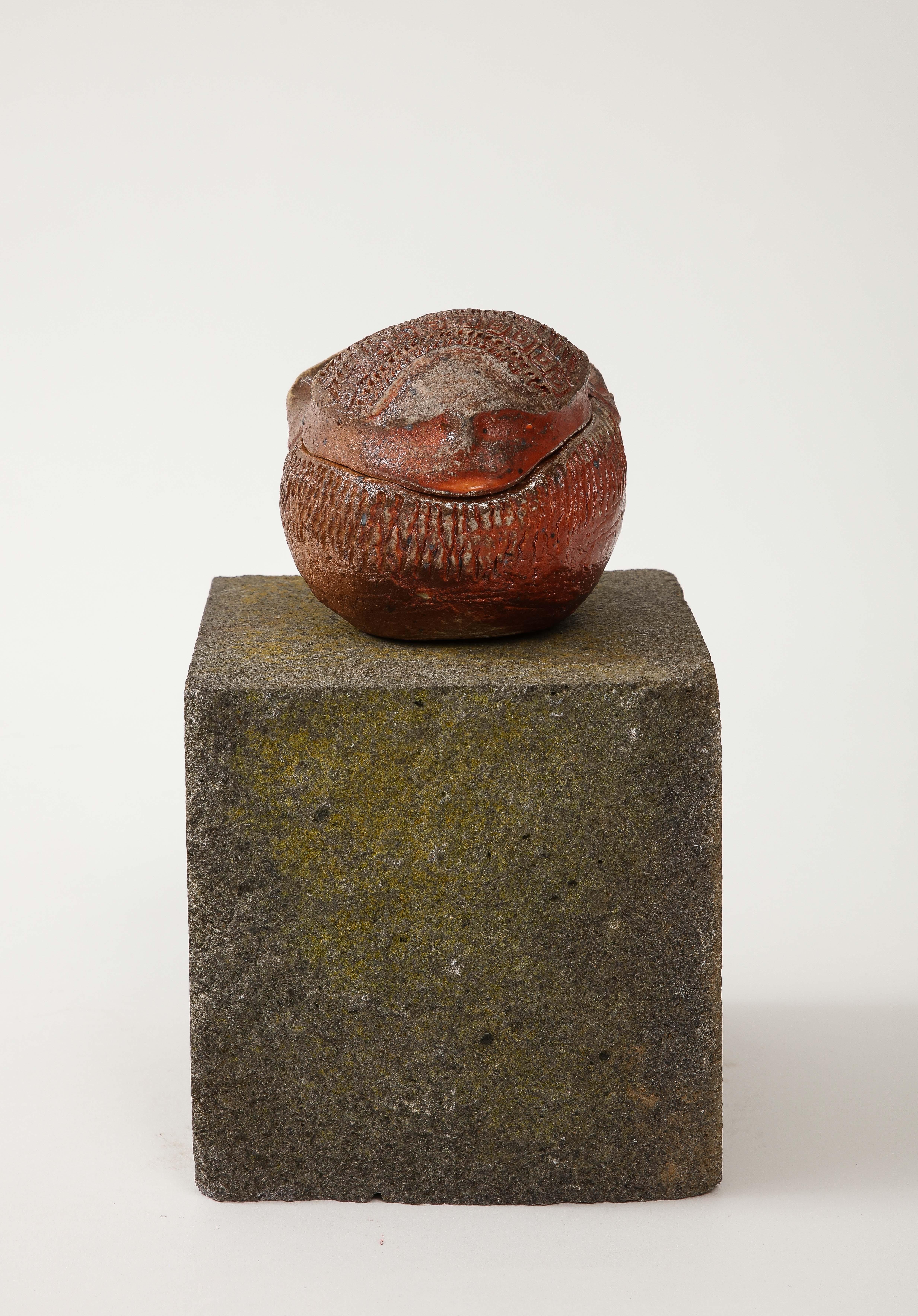 Barbara Delfosse French Incised Ceramic Bird Box, circa 1950-1960 6