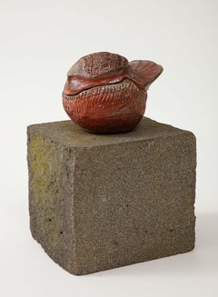 Barbara Delfosse French Incised Ceramic Bird Box, circa 1950-1960