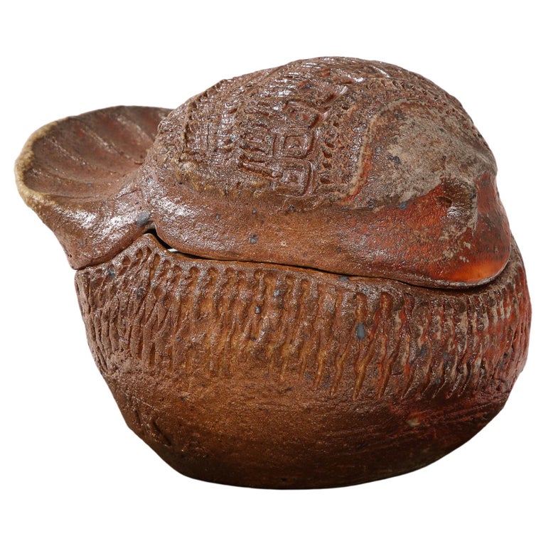 Barbara Delfosse French Incised Ceramic Bird Box, circa 19501960 For