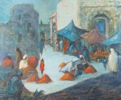 Barbara Doyle (b.1917) - 20th Century Oil, Market Scene in Blue