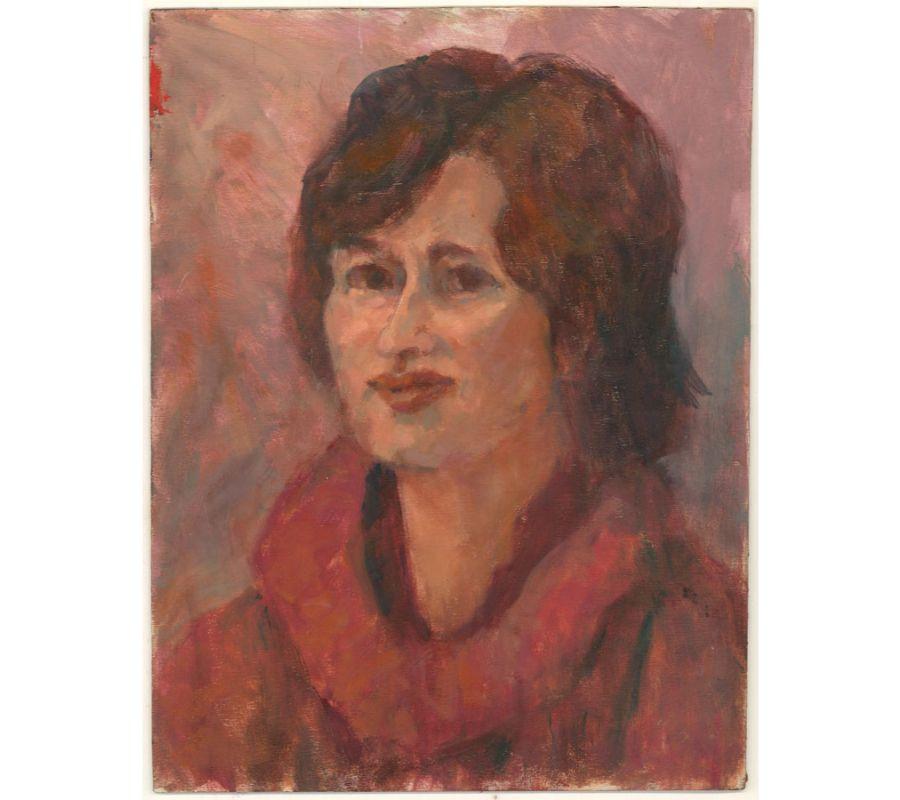 Barbara Doyle (nata nel 1917) - Olio contemporaneo, Ritratto di colore rosso. in vendita 1