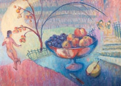 Barbara Doyle (geb. 1917) – Zeitgenössisches Ölgemälde, Garten mit Obst