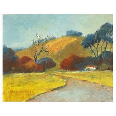Barbara Doyle 'B.1917' 1970's Modern British Oil Painting, Yellow Landscape