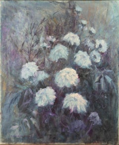 Barbara Doyle (née en 1917) - 1973 Huile, Chrysanths blancs