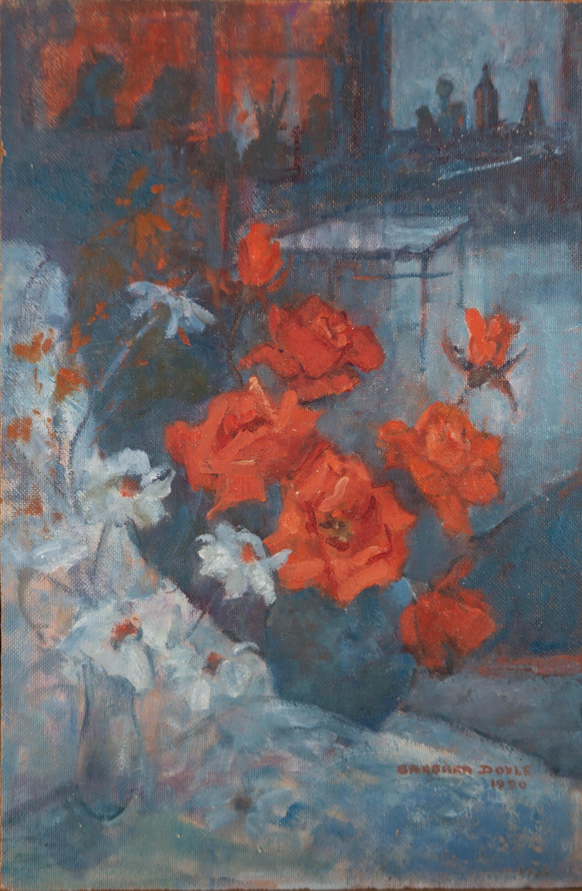 Barbara Doyle (b.1917) - 1990 Oil, Clapham Roses For Sale 1
