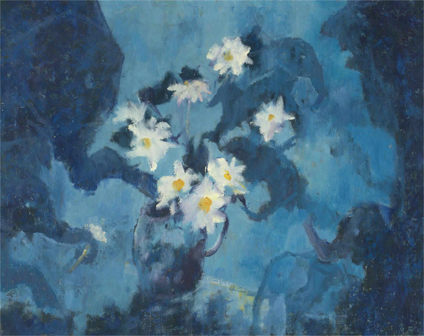 Barbara Doyle (b.1917) - Contemporary Oil, Daisies And Blue Elephants 1