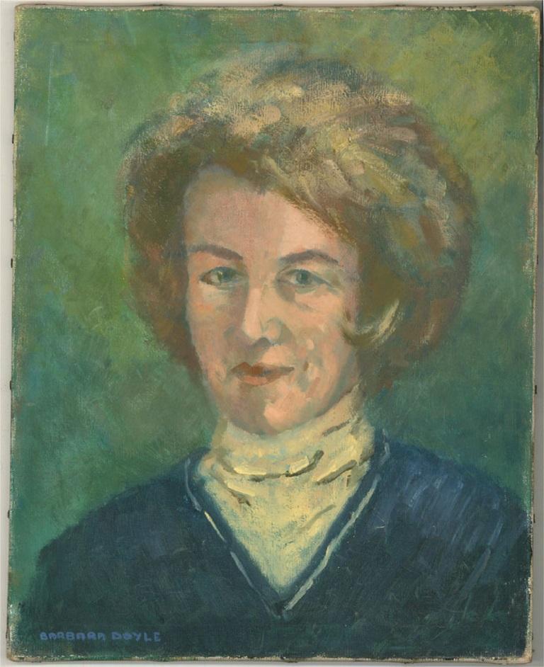 Barbara Doyle (geb. 1917) – Zeitgenössisches Ölgemälde, Dame mit Rollkragenpullover im Angebot 2