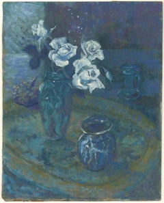 Barbara Doyle (née en 1917) - Huile contemporaine, nature morte en bleu