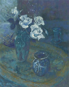 Barbara Doyle (née en 1917) - Huile contemporaine, nature morte en bleu
