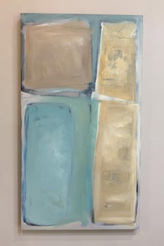 In Pursuit of Quiet 3- Pastel Blue & Yellow Abstract Oil Painting on Canvas