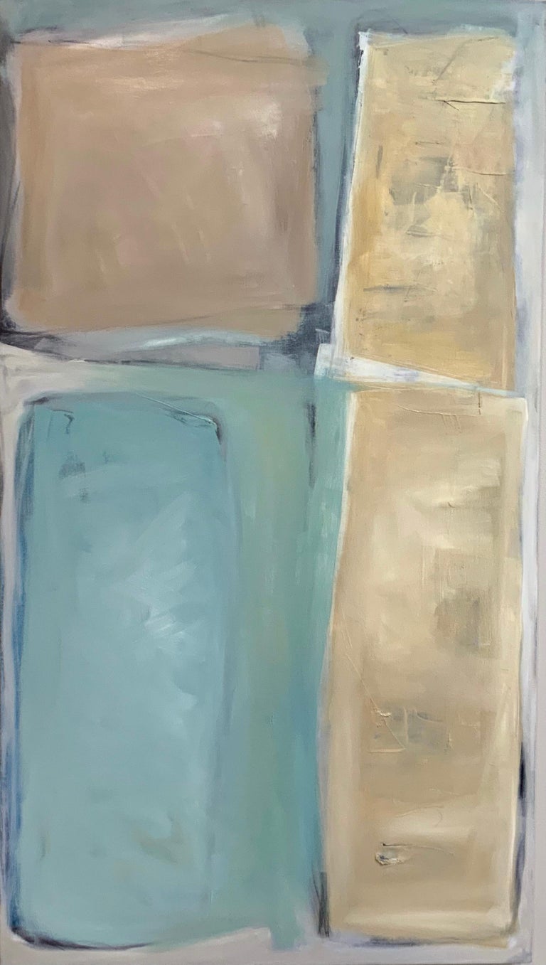 Barbara Ellis  Abstract Painting - In Pursuit of Quiet 3- Pastel Blue & Yellow Abstract Oil Painting on Canvas