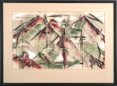 Mid Century Abstracted Sierra Mountains Mixed Media Landscape on Paper