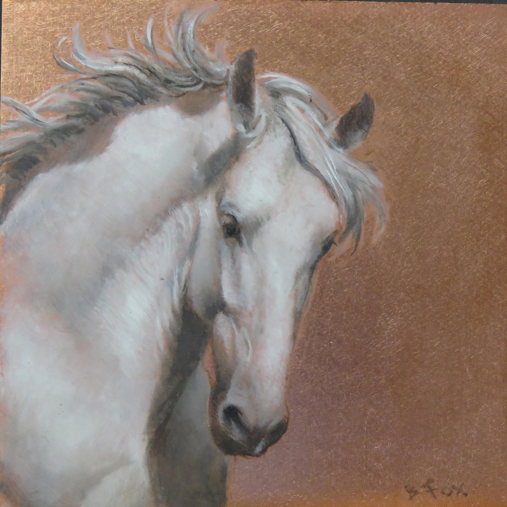 Barbara Fox Animal Painting – "Ein williger Geist #7" - Fotorealistische Miniatur-Tiermalerei