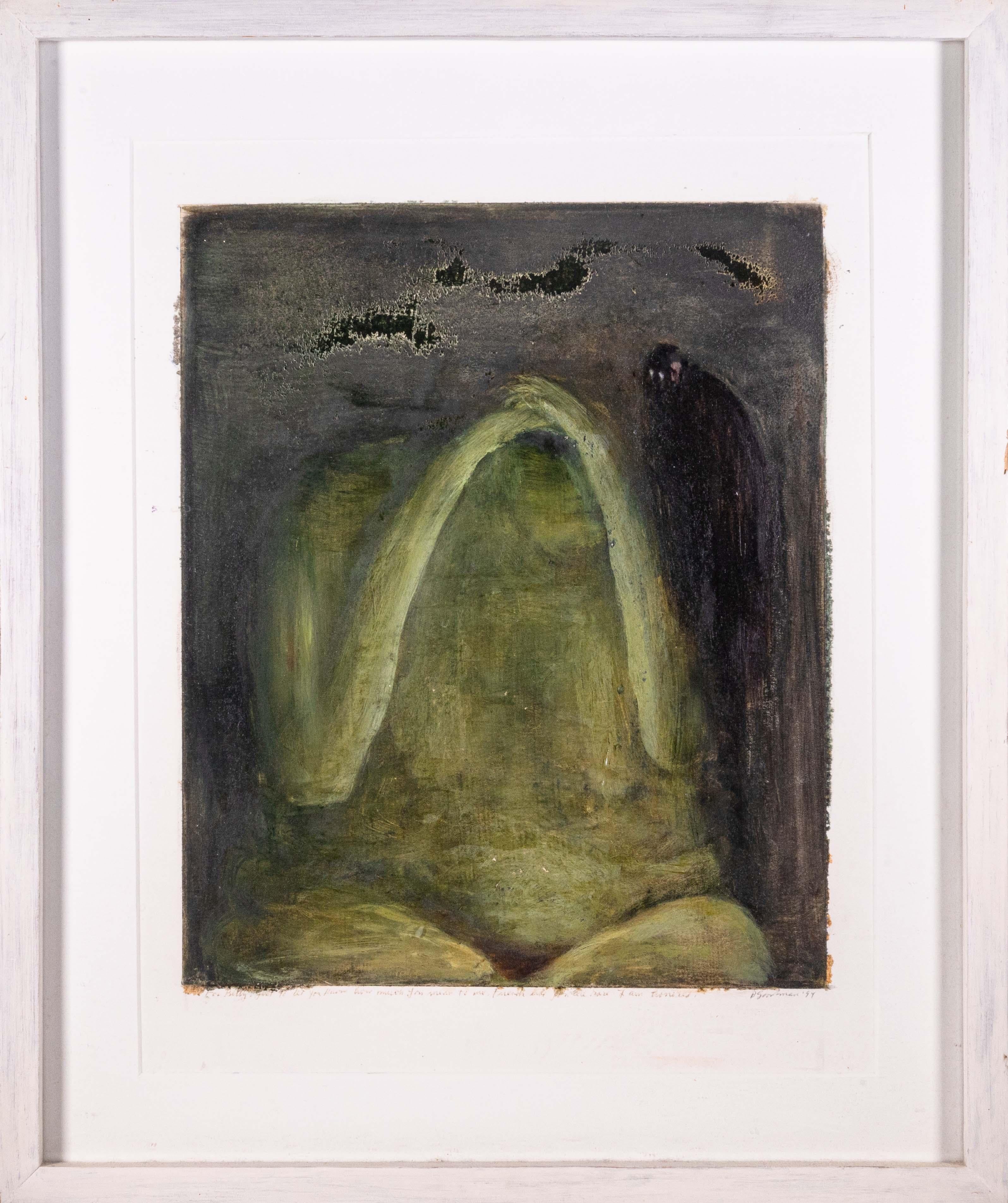 Ein zeitgenössisches abstraktes figuratives Ölgemälde auf Papier der Detroiter Künstlerin Barbara Goodman. Unten rechts mit Bleistift signiert und datiert 1994. Am unteren Rand mit dem Vermerk 