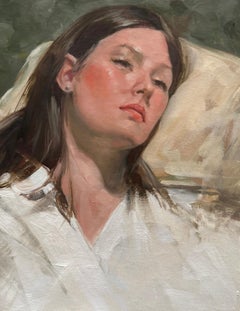 "Pensive" (2023) Pintura original de Barbara Hack, Retrato femenino