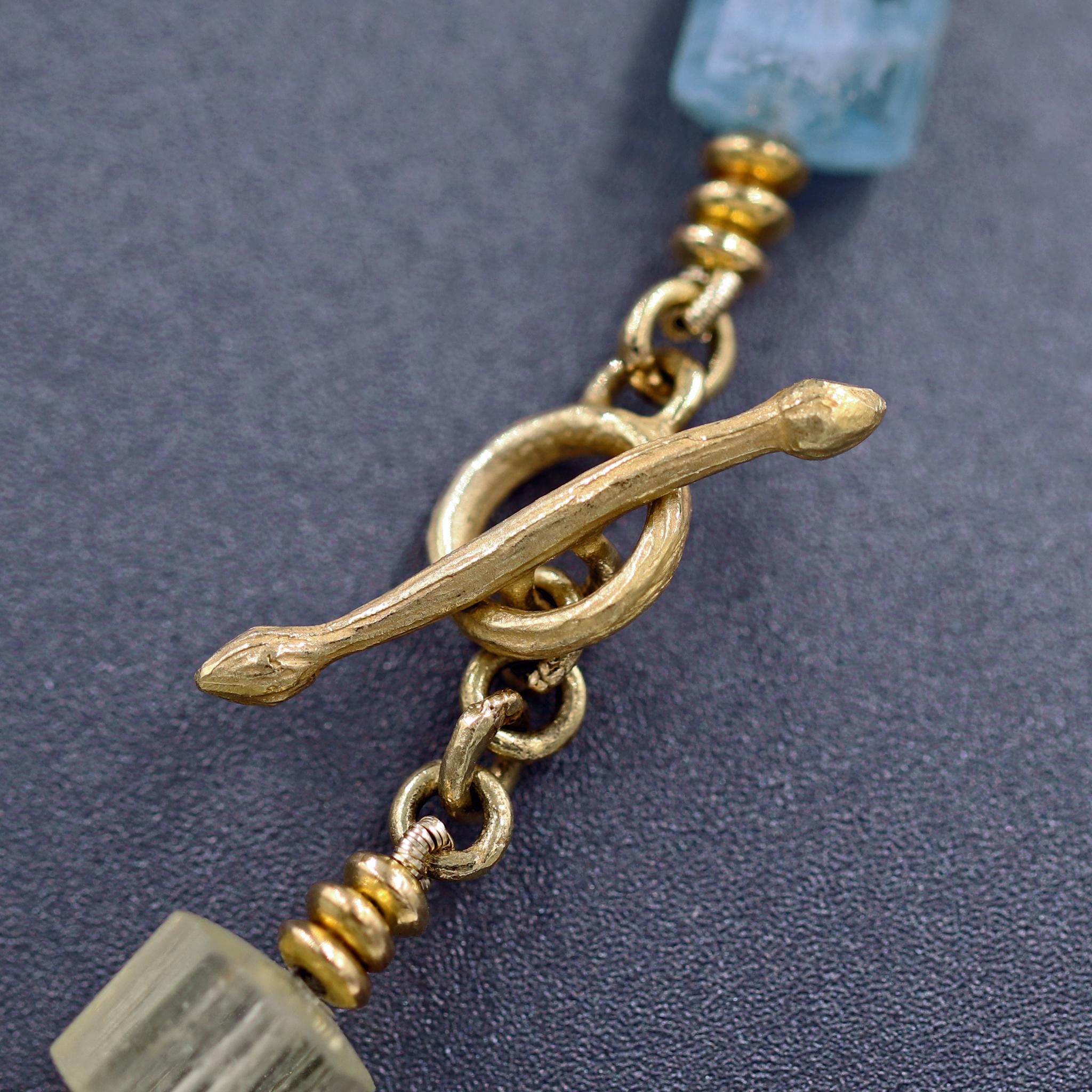 aquamarine tube necklace with 18kt gold chain