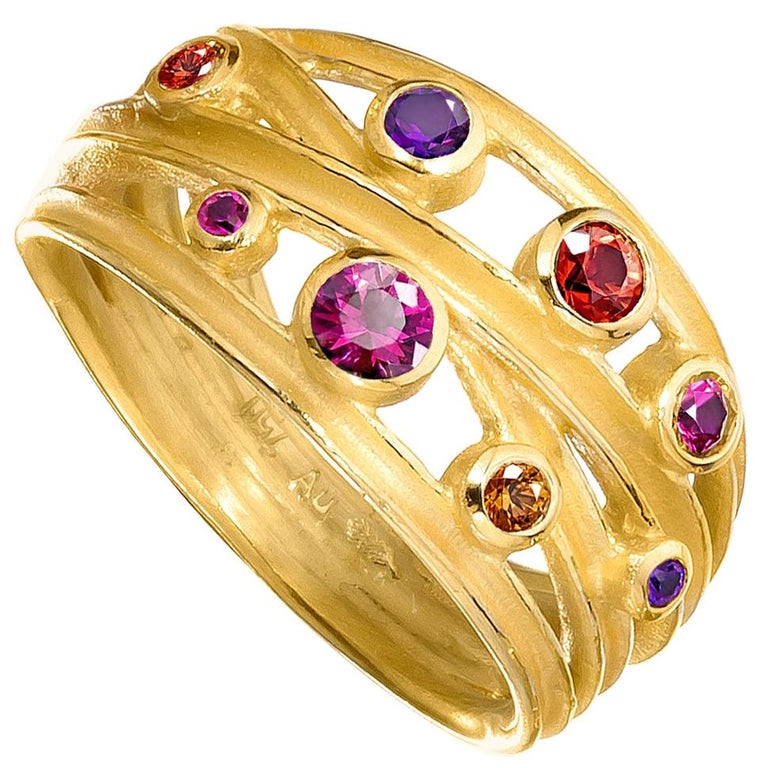 Barbara Heinrich Bright Multicolored Sapphire Open Wrap Gold Band Ring ...