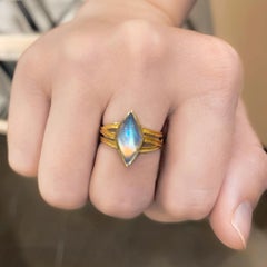 Barbara Heinrich Ethereal Rainbow Moonstone Gold Ribbon Wrap One of a Kind Ring