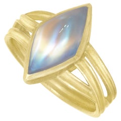 Barbara Heinrich Ethereal Rainbow Moonstone Gold Ribbon Wrap One of a Kind Ring