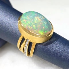 Barbara Heinrich Exceptional Ethiopian Opal White Diamond Multiwrap Band Ring