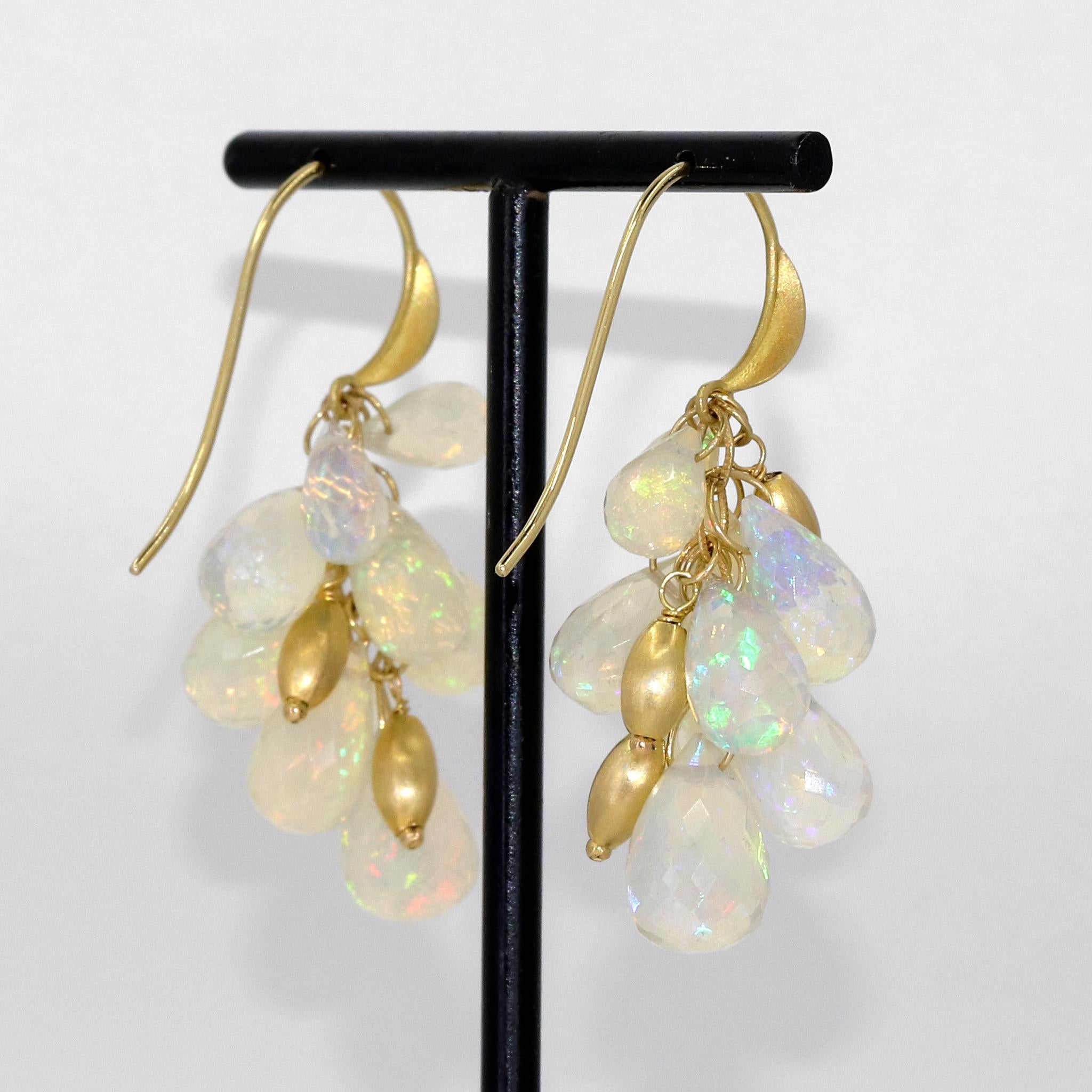 Artist Fiery Faceted Opal Briolette Gold Dangle Drop Cluster Earrings, Barbara Heinrich For Sale