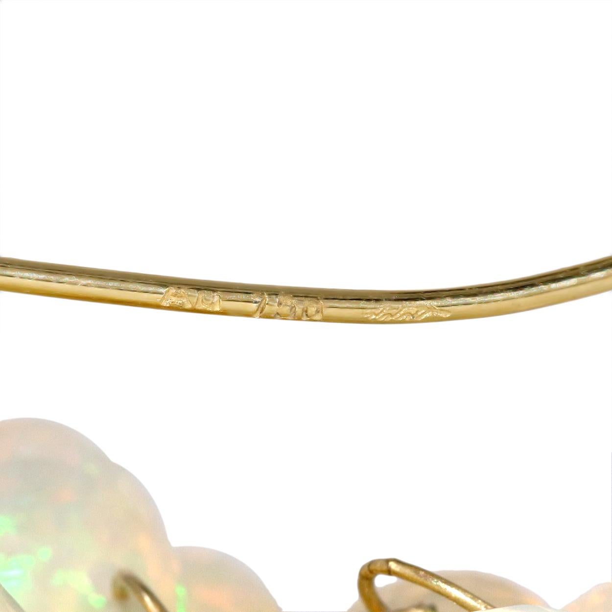 Briolette Cut Fiery Faceted Opal Briolette Gold Dangle Drop Cluster Earrings, Barbara Heinrich For Sale