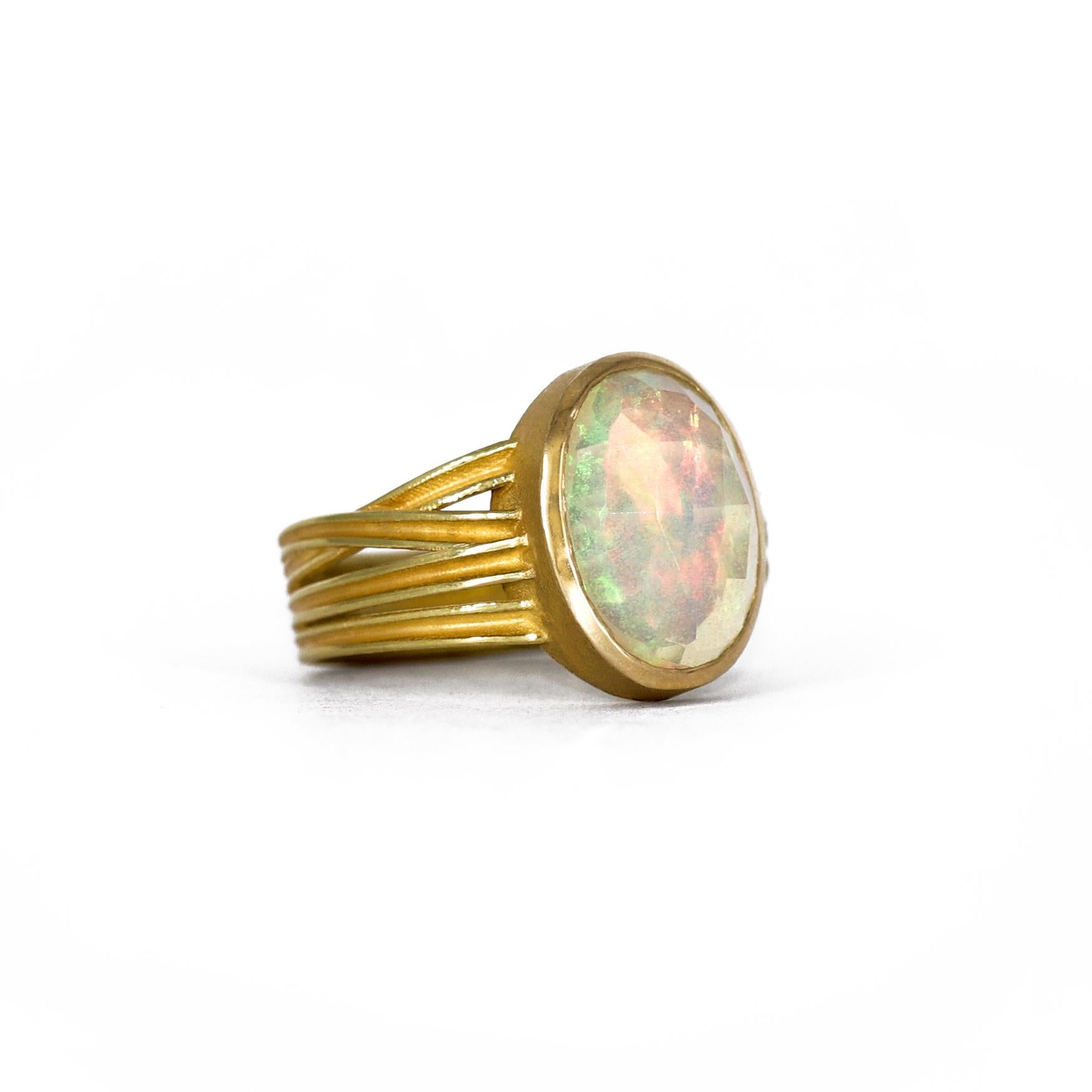 Artisan Barbara Heinrich Fiery Faceted Ethiopian Opal Multiwrap Gold Ring