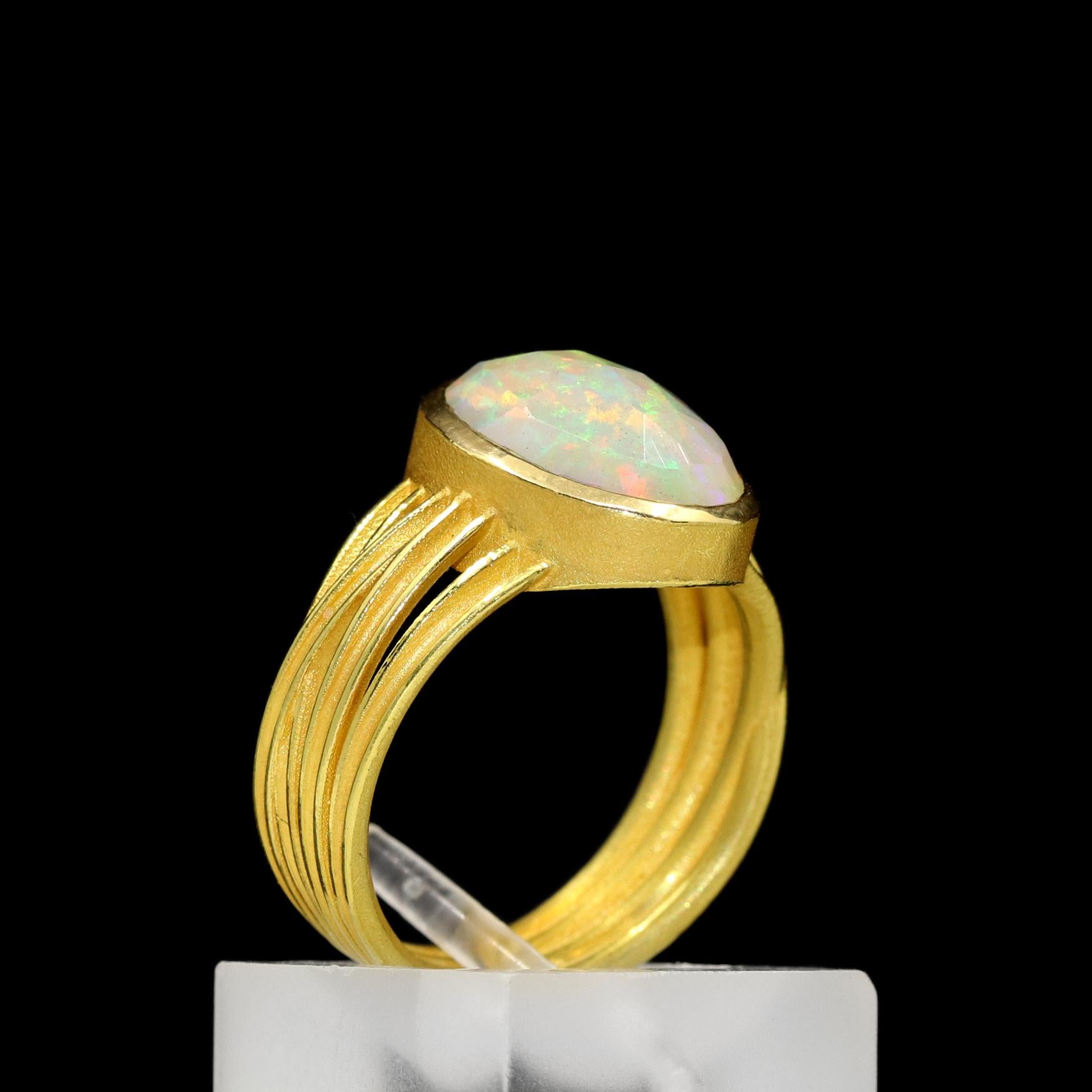 Oval Cut Barbara Heinrich Fiery Faceted Ethiopian Opal Multiwrap Gold Ring