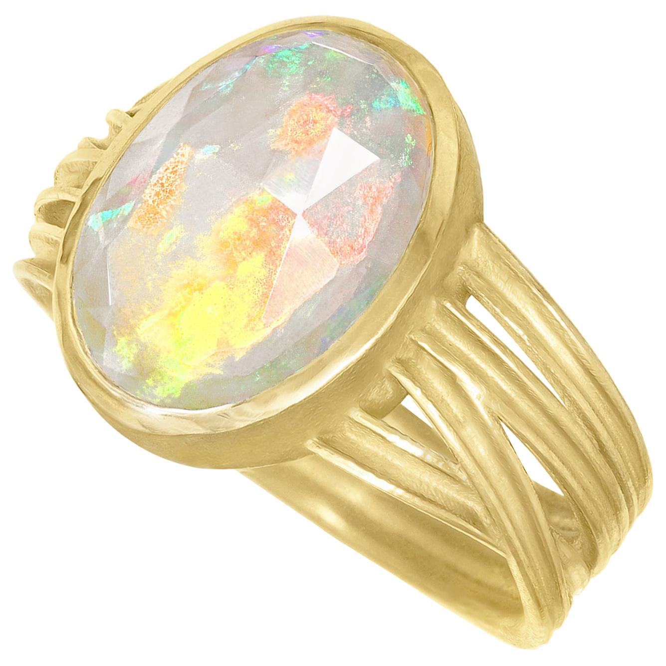Barbara Heinrich Fiery Faceted Ethiopian Opal Multiwrap Gold Ring