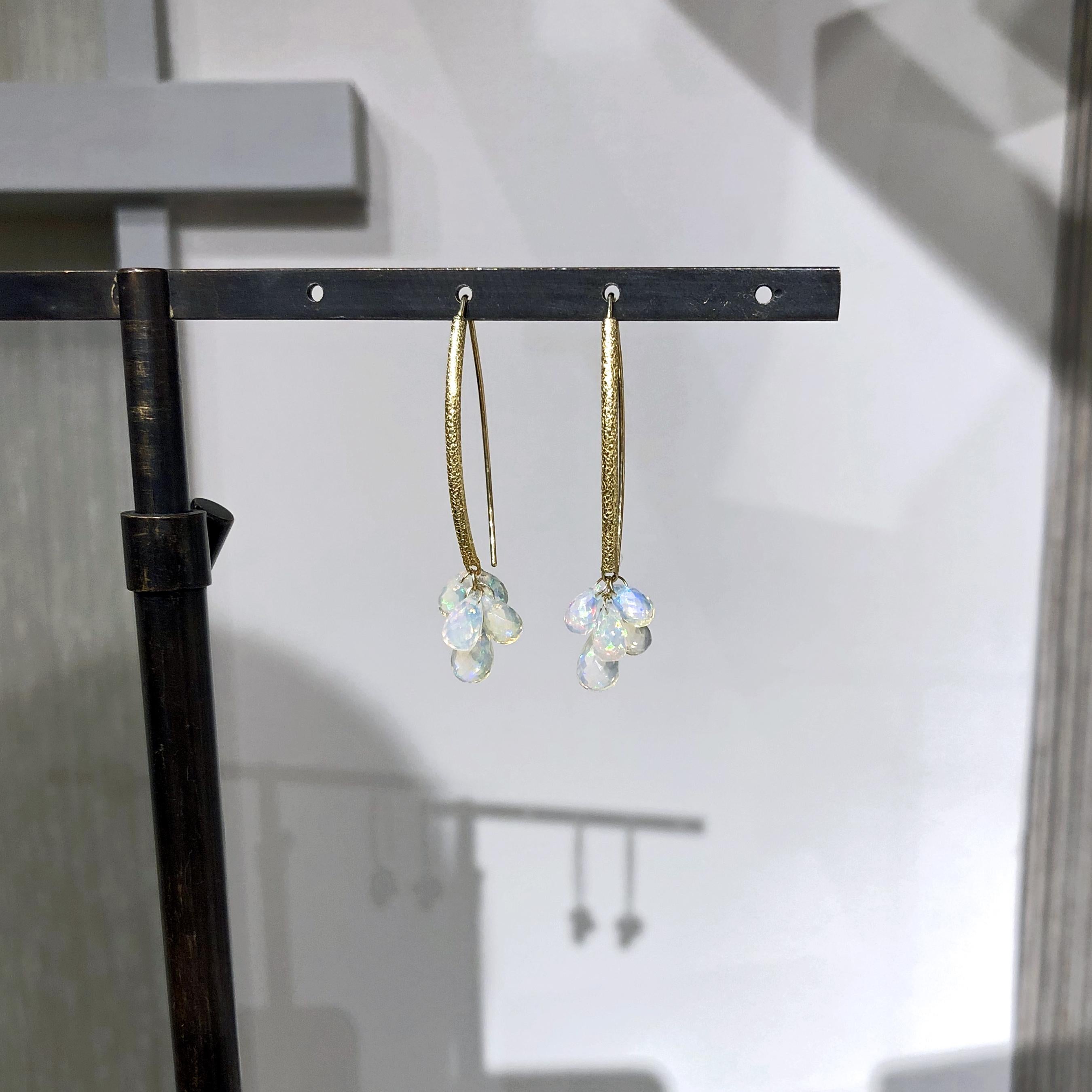 Artisan Barbara Heinrich Fine Ethiopian Opal Faceted Briolette Gold Dangle Drop Earrings