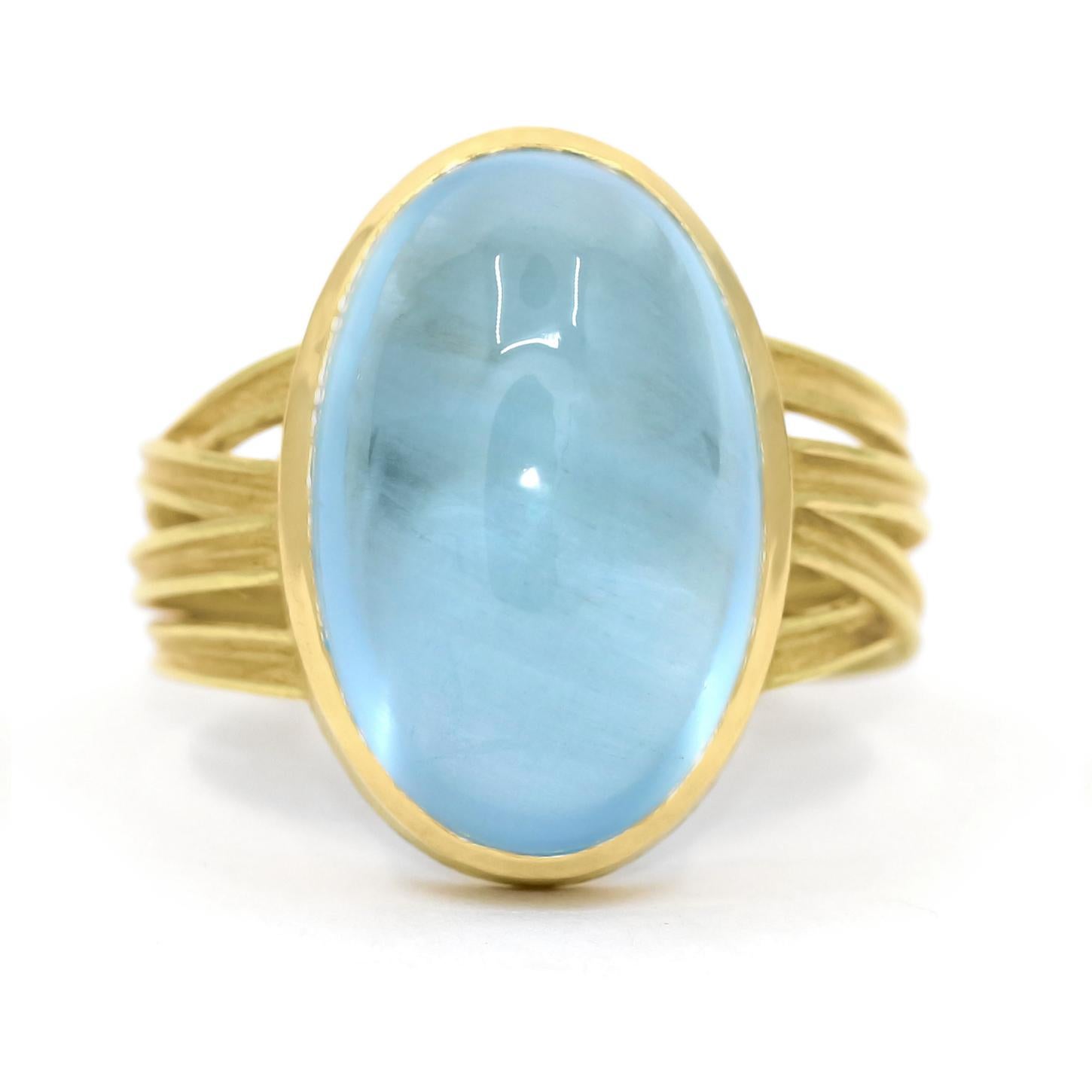 Artist Barbara Heinrich Glowing Gem Aquamarine Oval Gold One of a Kind Ribbon Ring