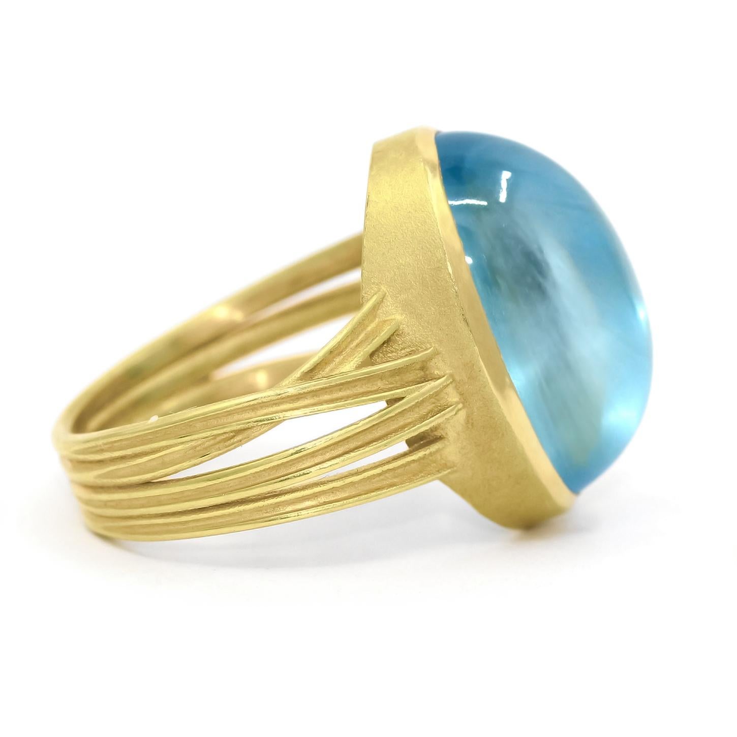 Barbara Heinrich Glowing Gem Aquamarine Oval Gold One of a Kind Ribbon Ring In New Condition In Dallas, TX