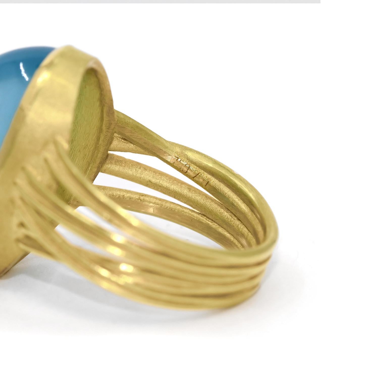 Barbara Heinrich Glowing Gem Aquamarine Oval Gold One of a Kind Ribbon Ring 1