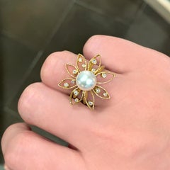 Barbara Heinrich Iridescent White Pearl White Diamond One of a Kind Daisy Ring